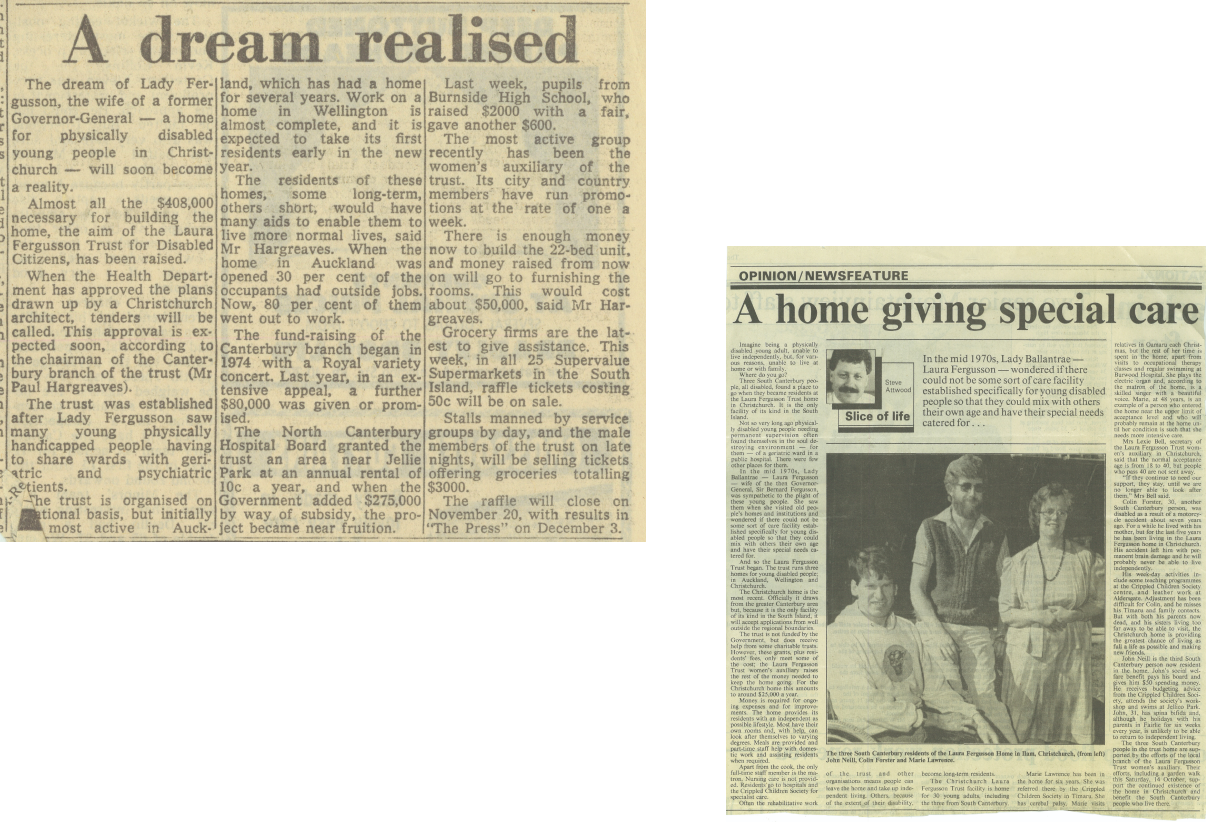 A dream realised  newspaper article, A home giving special care newspaper article